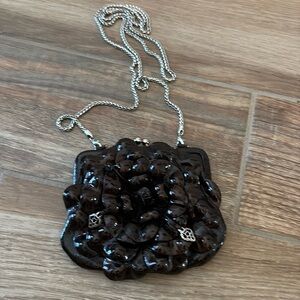 Brighton 3d brown rose‎ floral clutch convertible kiss lock crossbody bag